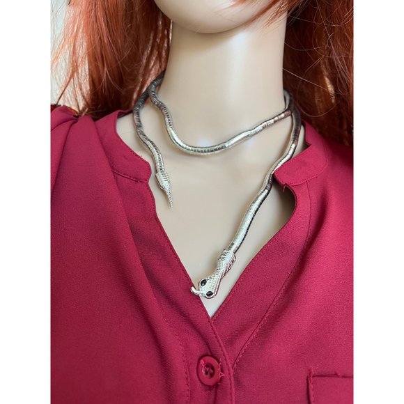Silver snake necklace choker chunky big statement oversized large necklace cobra - Picture 2 of 8